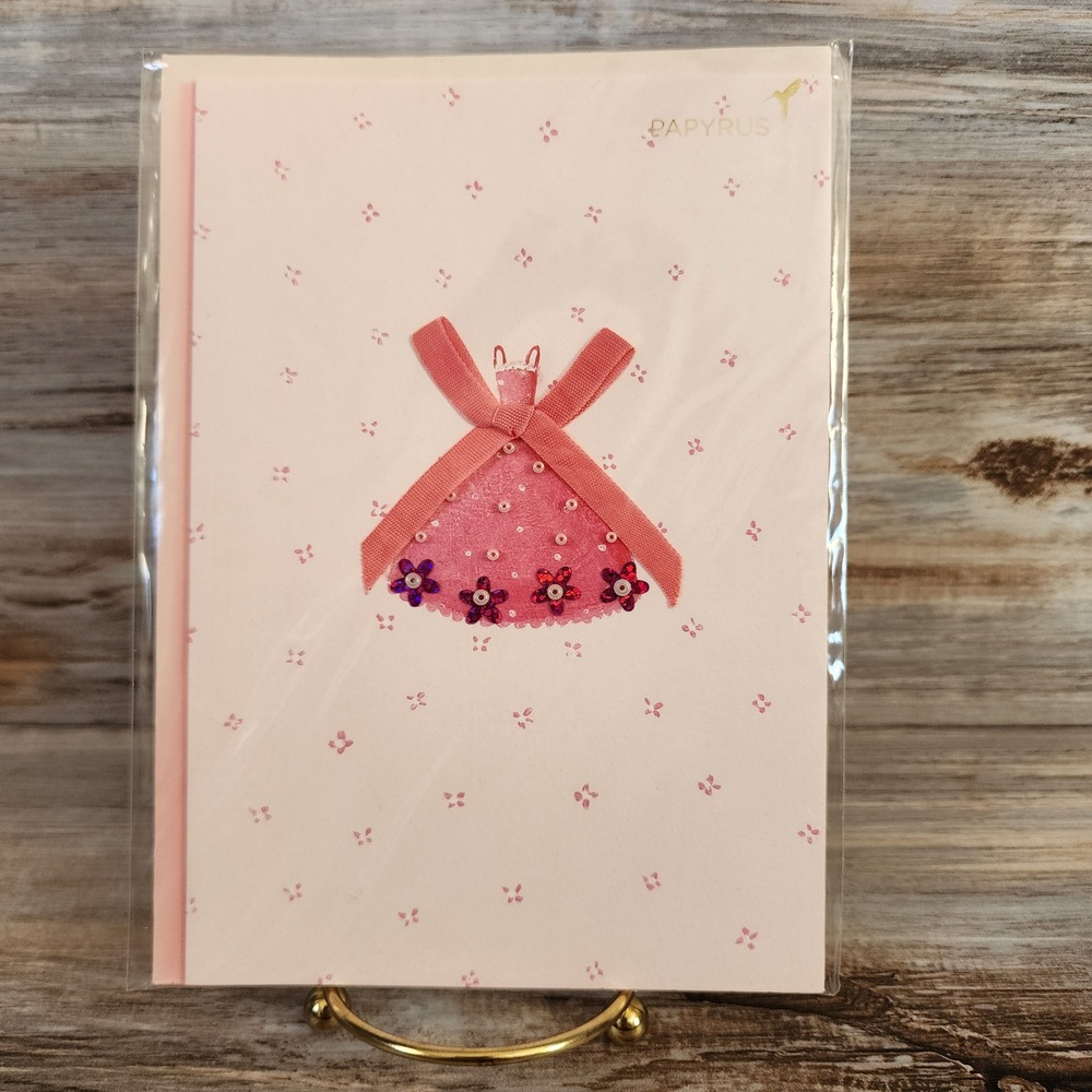 Papyrus Pink Dress Birthday Card Sequins Beads Ribbon Princess BD 400710